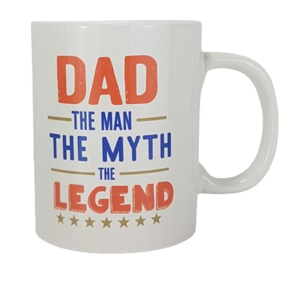 NWT Statement Mug "Dad the Myth the Legend" Quote White Blue Orange Gold Ceramic - Picture 9 of 9